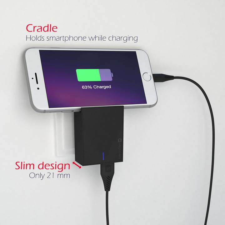 Produktbild Swissten Slim Series, Dual 3A USB-Netzladegerät mit Smart IC + USB-C Kabel (15 W)