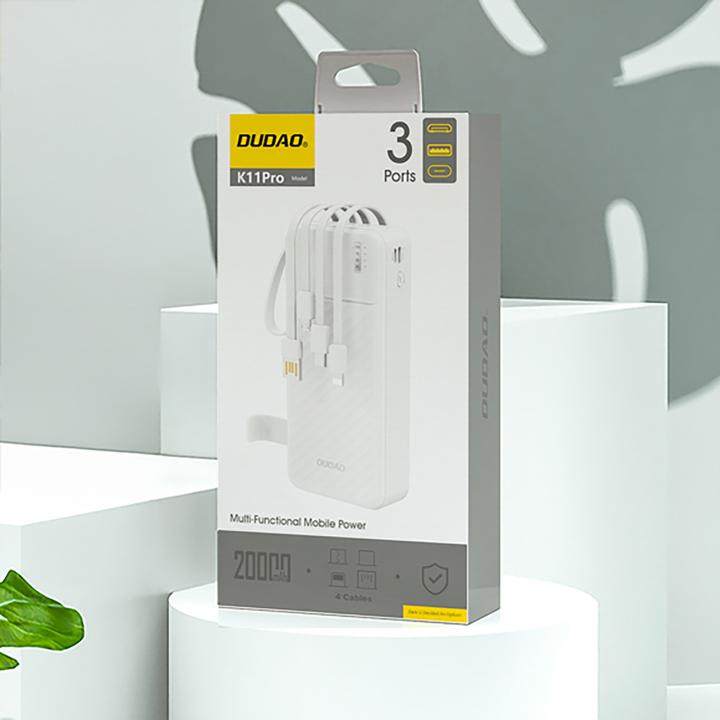Actual product image Dudao K11 Pro 20000mAh Powerbank mit integrierten Kabeln - Weiss (20000 mAh, 10 W)