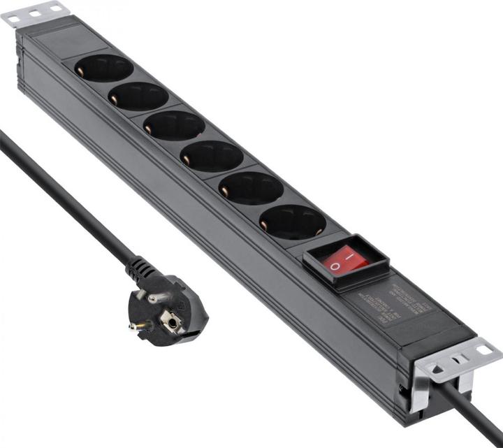 Productafbeelding InLine 19" contactdoosstrook (6 x, CEE 7/3, 2 m)