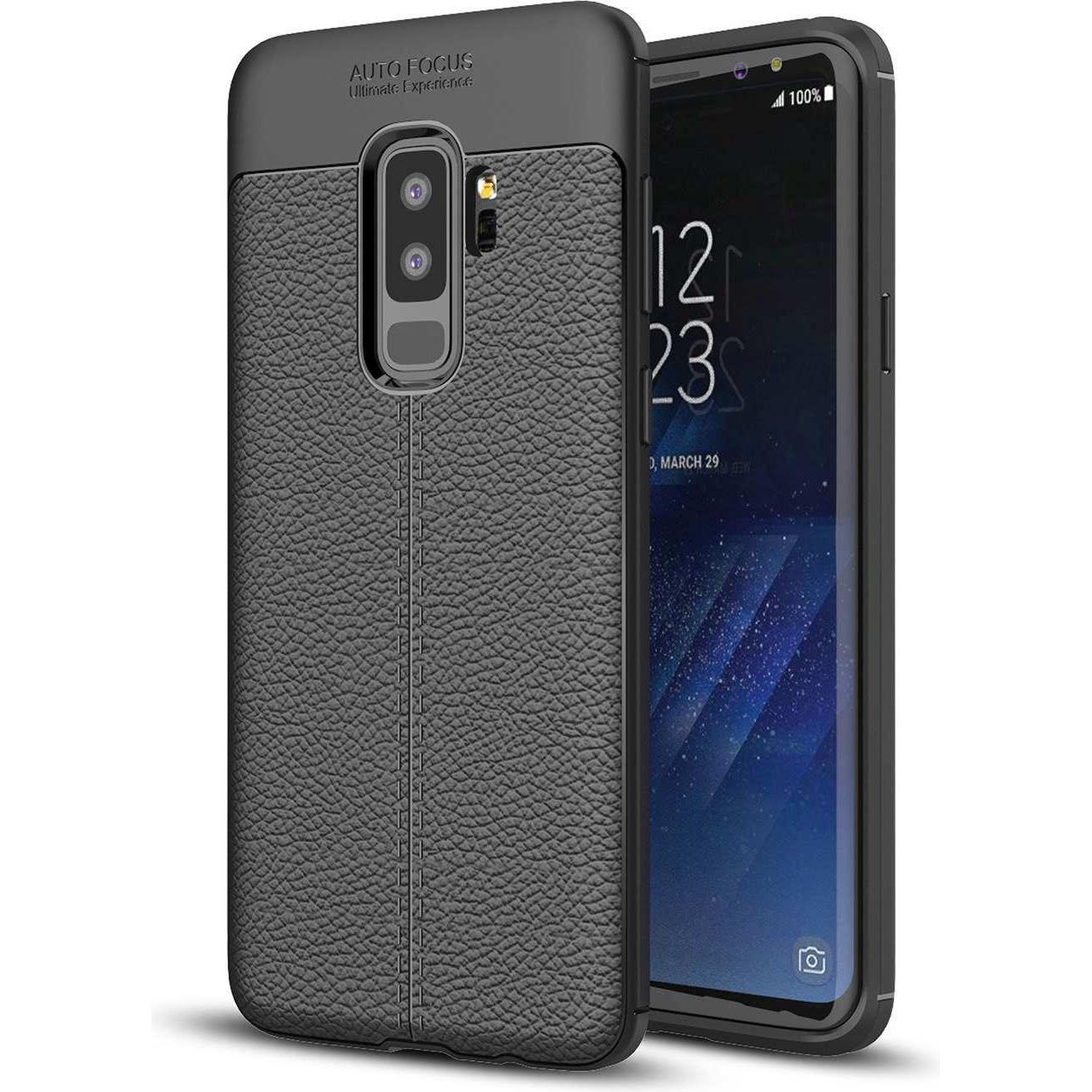 Cadorabo TPU Cover Kunstleder Struktur (Samsung Galaxy S9+), Smartphone Hülle, Schwarz