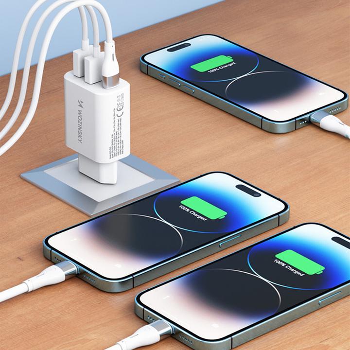 Actual product image Wozinsky CWCUCW 30W USB-C / 2 x USB-A wall charger - white (30 W, 3 ports)