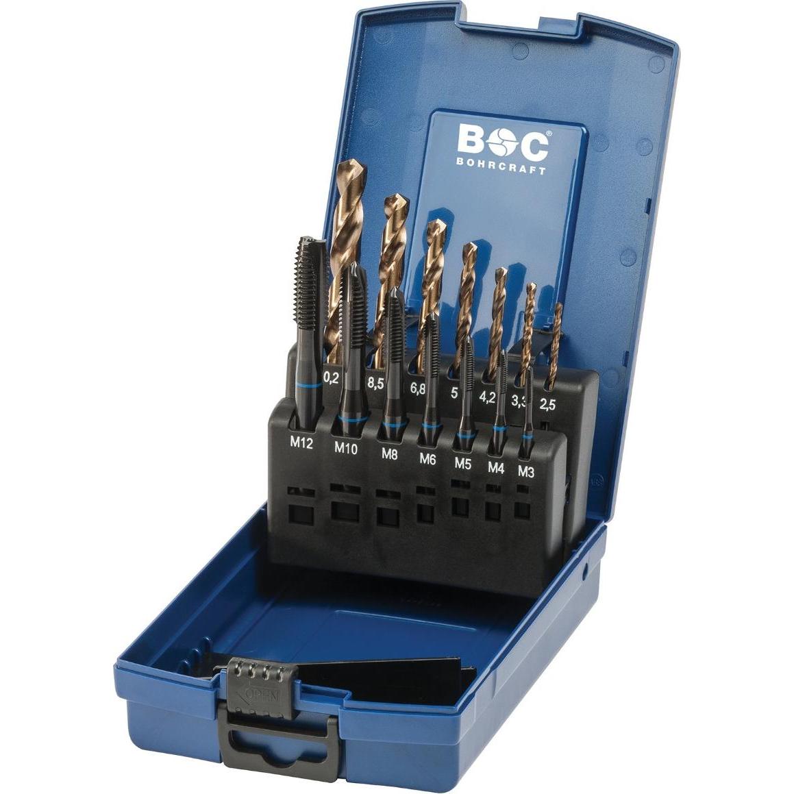 Bohrcraft, Maschi + Giramaschi, Set di Maschi per Filettatura Macchina HSS-E Co5 VAP MGB 14G-K Blauring
