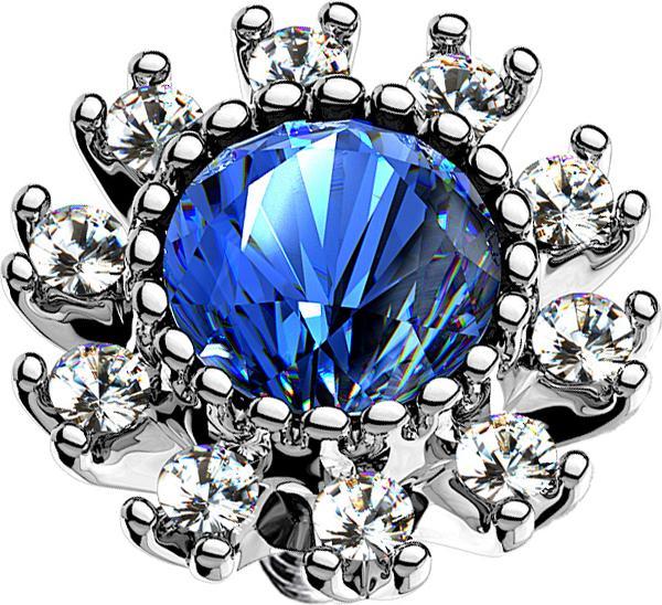 Immagine prodotto Star Piercing Ancora dermica in argento con doppio cristallo e pavé blu scuro (Ottone, Acciaio chirurgico 316L)