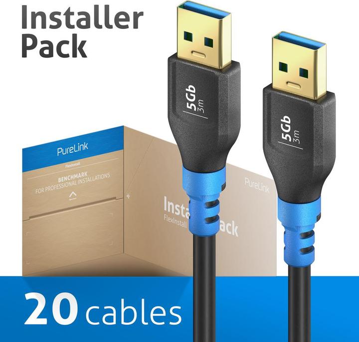 Produktbild Purelink FlexInstall USB-A auf USB-A Kabel USB 3.0 5Gbps 3.00m - Installer Pack 15 stk. (3 m, USB 3.2 Gen 1, 15 W)