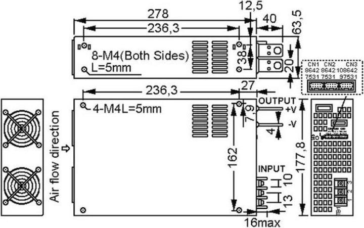 Produktbild MeanWell MEAN WELL RSP-3000-48, 3000 W, 180 - 264 V, 47 - 63 Hz, Aktiv, 10 ms, 91,5% (3000 W)