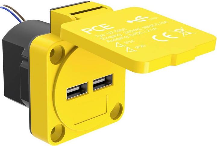 Actual product image PCE U25050 Surface-mounted socket outlet with USB charging output IP54 Yellow