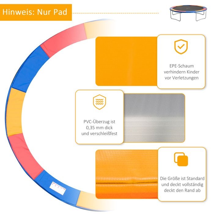 Produktbild Swisshandel24 Trampolin Randabdeckung Sicherheitsnetz 8ft 10ft 12ft 15ft Randabdeckung: Ø366 cm-Bunt (Trampolin ni