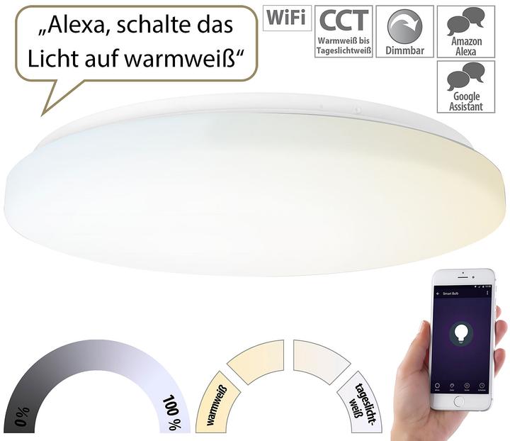 Produktbild Luminea WLAN-LED-Deckenleuchte für Amazon Alexa & Google Assistant