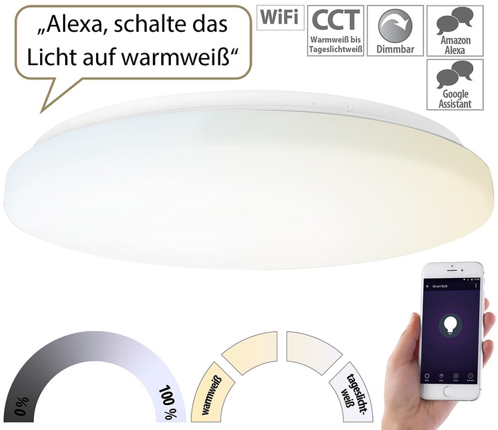 Immagine prodotto Luminea Plafoniera WLAN LED per Amazon Alexa e Google Assistant