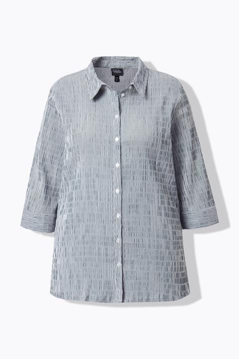 Actual product image Ulla Popken Textured Stripe Button Front Stretch Blouse (50)