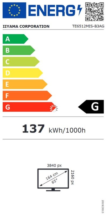 Energie-Label iiyama TE6512MIS-B3AG Touch 65" UHD (3840 x 2160 Pixel, 65")