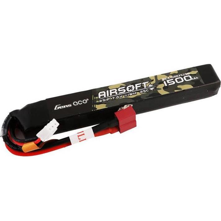 Thumbnail - Gens Ace 25C 1500mAh 2S1P 7.4V Airsoft Gun Lipo Battery with T Plug (7.40 V, 1500 mAh)