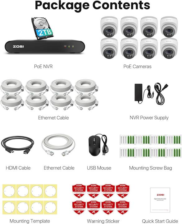 Image du produit Zosi 2,5K PoE Überwachungskamera Set C220 mit 8 Dome Kameras