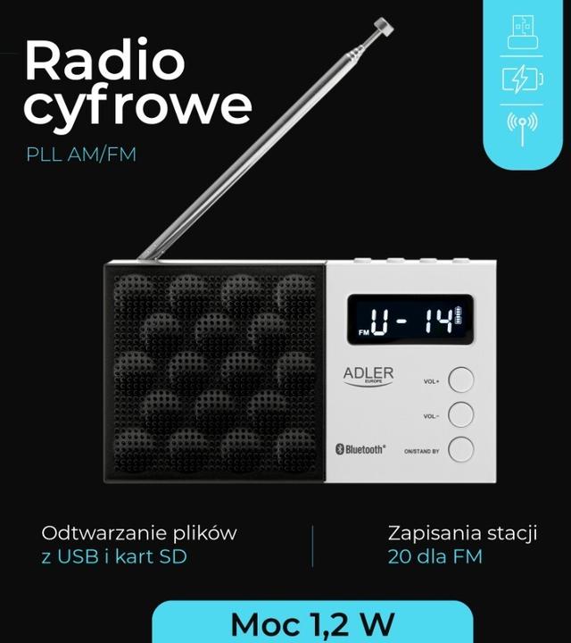Actual product image Adler Interactive solution | Digital Radio - PLL AM/FM | AD 1908 | Alarm function | White/Black (FM, Bluetooth)