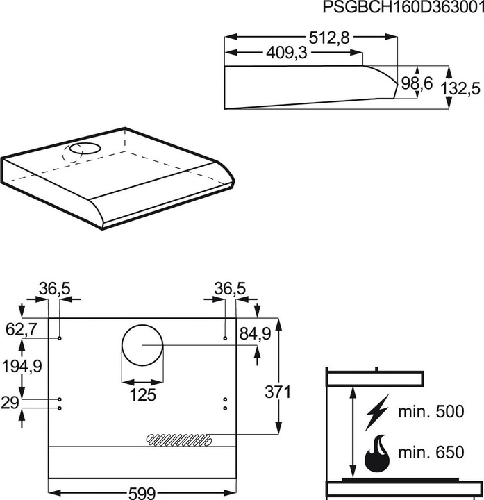 Image du produit AEG DUB1611M Sous-structure acier inoxydable ³/h D (Hotte à tiroir)