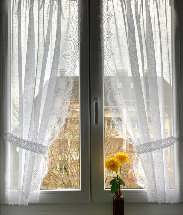 Actual product image Hubatka Day Curtain Vitrage Lace-Vitragen 95 x 110 cm, White (95 x 110 cm)