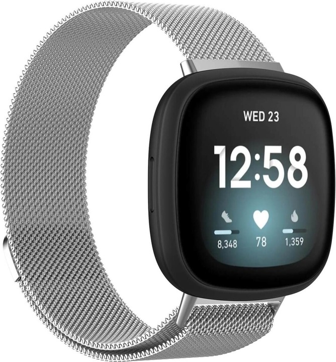 Cover-Discount Fitbit Versa / Sense - Bracelet milanais argenté (Acier inoxydable, Versa 3, Sense)