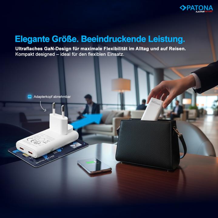Image du produit Patona GaN Flat PD 65W 2x USB-C Black (65 W, 2 ports)