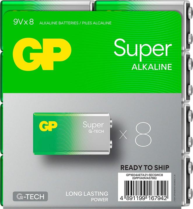 Produktbild GP Batteries 9 V Batterie Super Alkaline Batterien 9V, 8er (1 Stk., 9V Block)