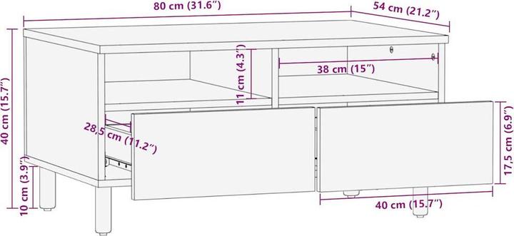Image du produit VidaXL Table basse Table d'appoint Table de salon Noir Bois de manguier brut (80 x 54 x 40 cm)