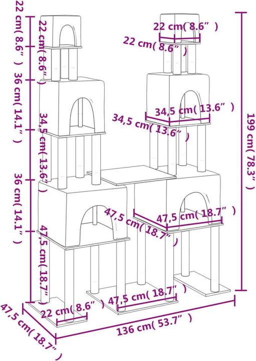 Produktbild vidaXL Kratzbaum (199 cm, Hellgrau)