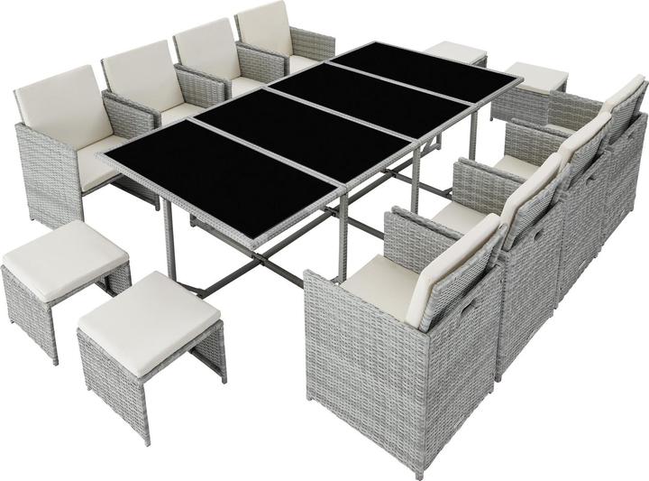 Actual product image tectake Rattan garden furniture set Palma 8+4+1 with protective cover