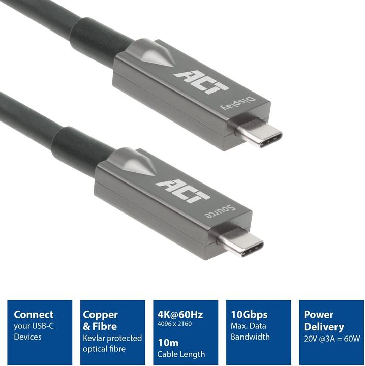 Produktbild ACT USB-C 3.2 Gen2 Active Optical Cable (AOC) connection cable, 10m (10 m, USB 3.2 Gen 2, 60 W)