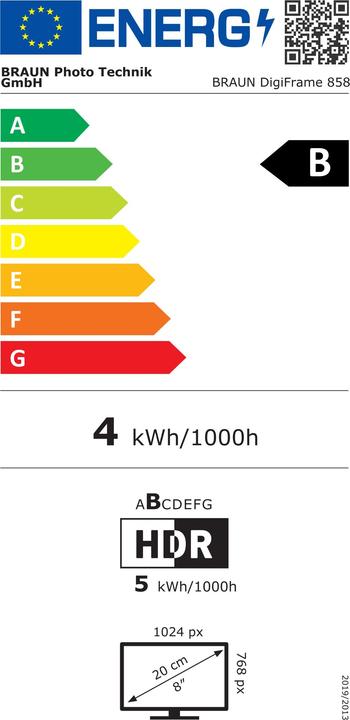 Label énergétique Braun Photo BRAUN DigiFrame 858 (8", 1024 x 768 pixels)