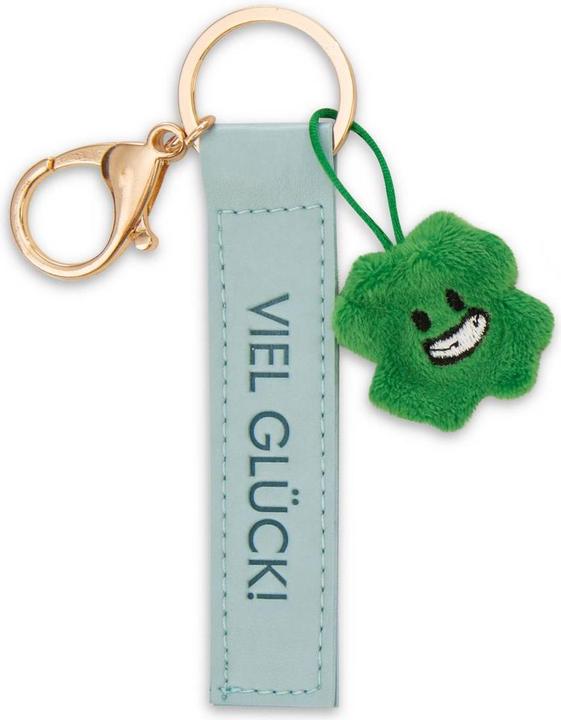 Actual product image Magni NICI Schlüsselanhänger Viel Glück! Kunstlederband mit Kleeblatt türkis 10cm