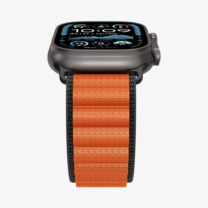 Produktbild Spigen WBF1 Armband für Apple Watch 44 / 45 / 46 / 49 mm - Schwarz und Orange (44 mm, 45 mm, 46 mm, 49 mm, Nylon)