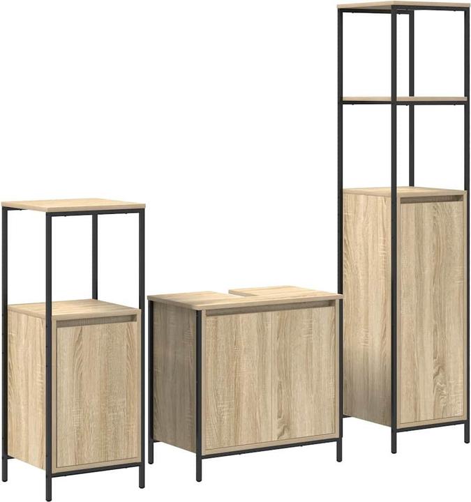 Produktbild vidaXL 3-teilige Badezimmermöbel Set Sonoma Eiche Holzwerkstoff
