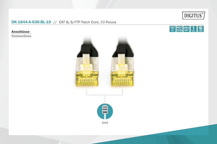Produktbild Digitus CAT 6A S/FTP Patchkabel, 10 Stück (S/FTP, CAT6a, 3 m)