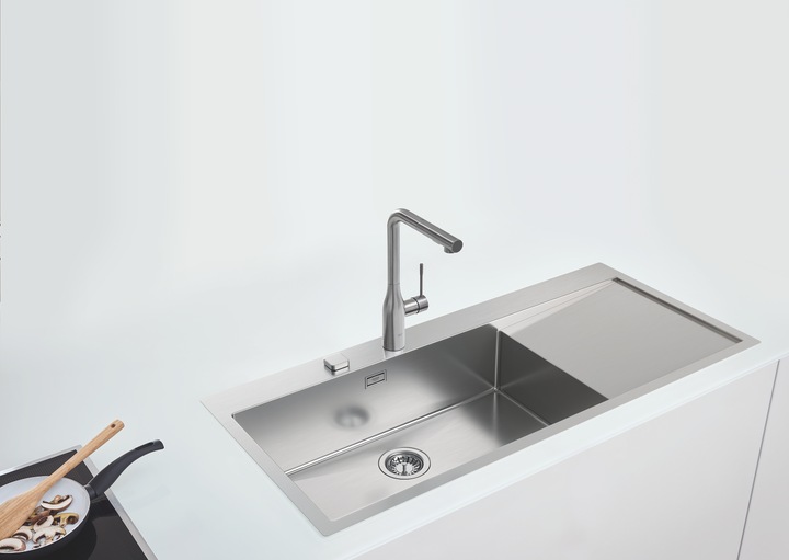 Actual product image Grohe K1000 stainless steel sink with draining board (Top-mounted sink, 52 cm, 116 cm)