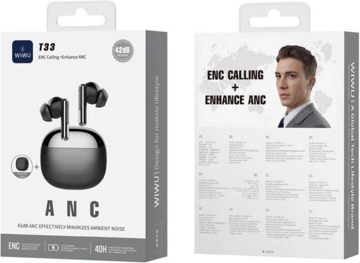 Actual product image Wiwu Wireless charger - TWS Earphones T33 with ANC Pro function - black (ANC, Wireless)