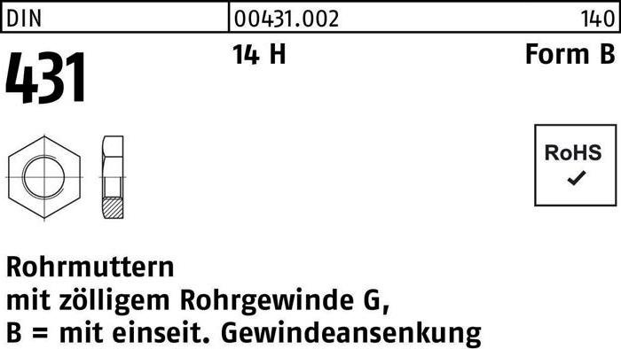 Produktbild Rohrmutter DIN 431 BG 1/4 SW22 14 H (G1/4")