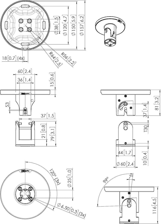 Produktbild Vogels PUC 1045 Piastra a soffitto con rotazione e inclinazione, Piastra a soffitto, Nero (Decke, 40 kg)