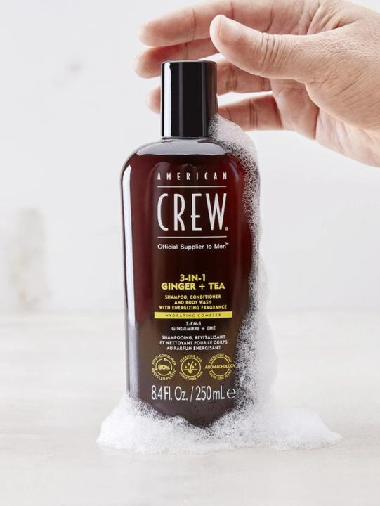 Immagine prodotto American Crew Shampoo, balsamo e lavaggio corpo 3 in 1 allo zenzero e al tè (1000 ml, Shampoo liquido)