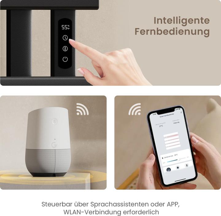 Actual product image Emke Electric towel rail with LED display 100x50 cm 320W WiFi Timer Right cable connection Black