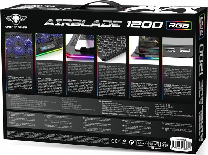 Actual product image Spirit Of Gamer Cooling Pad RGB Airblade 1200 Juodas