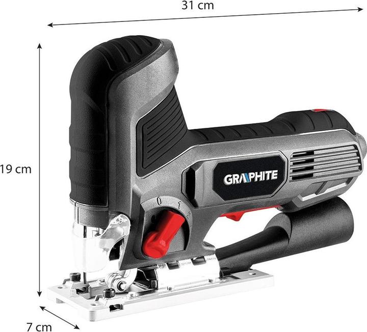 Graphite Puzzels 600W, aantal bewegingen 800-3000 min-1, met handgreep op behuizing
