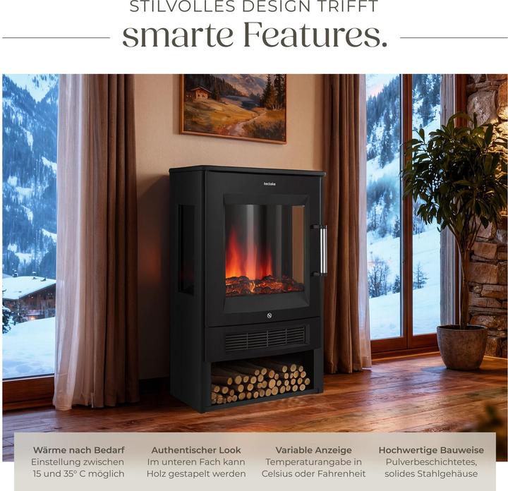 Produktbild tectake Elektrokamin Aidan, 2 Heizstufen, Flammeneffekt, Wifi App