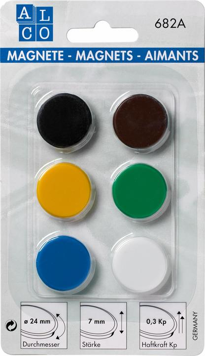 Produktbild Alco Haftmagnet Metall Kunststoff 24mm TG 300 g sortiert VE=6 Stück (6x)
