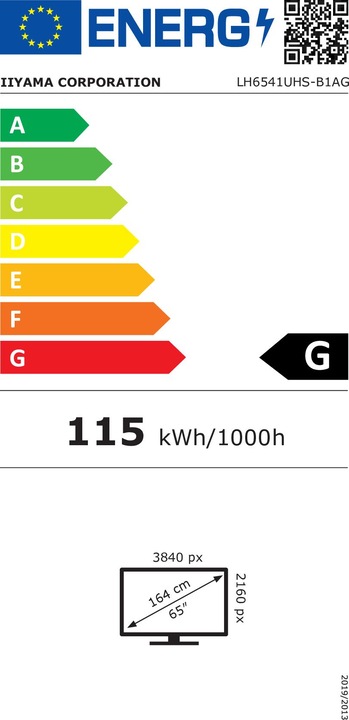 Energie-Label iiyama 164.0cm(65") LH6541UHS-B1AG 16:9 3xHDMI+USB IPS (Speditionsversand) (3840 x 2160 Pixel, 64.50")
