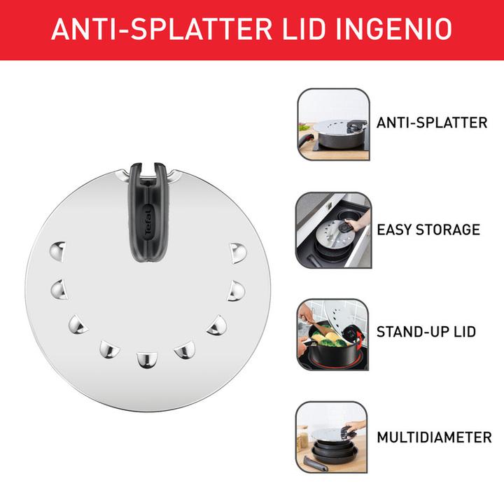 Immagine prodotto Tefal Ingenio G6 Multi Coperchio da 20 a 28 cm in acciaio inox (30.80 cm, Metallo, Materiale sintetico)
