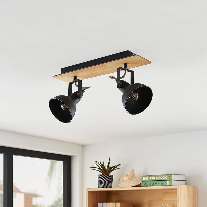 Actual product image Lindby Aylis ceiling lamp, black, wood, 2-light. (E14)
