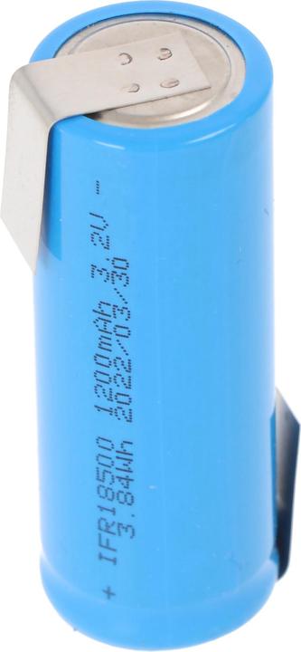 Actual product image EIZfan Battery IFR 18500 LiFePo4 Flat Top unprotected, solder tag Z