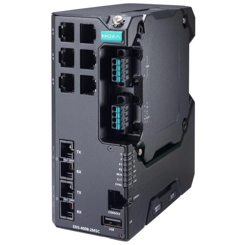 Moxa EDS-4008-2MSC-HV (6 Ports), Netzwerk Switch, Grün, Schwarz