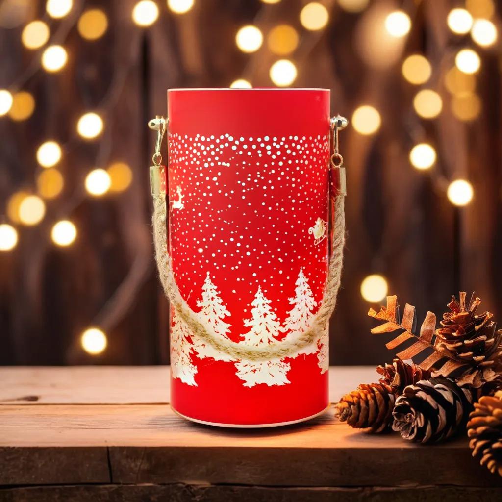 Thumbnail - Forever Light, Christbaumschmuck, Weihnachts-Glaslaterne FCL-10 rot-gold L (1 -teilig)