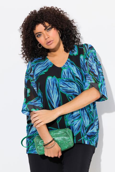 Immagine prodotto Ulla Popken Mantellina di chiffon dal taglio oversize con scollo a V e maniche a 3/4 (54)