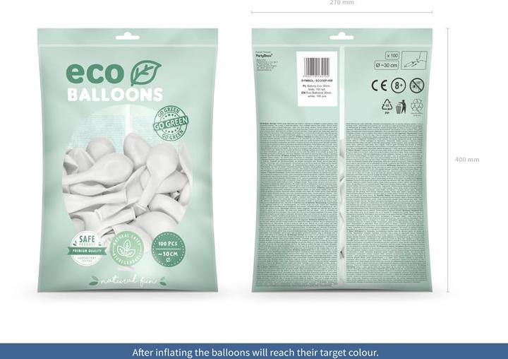Produktbild Partydeco Eco Balloons 30cm pastel, white (1 pkt / 100 pc.) (100x)
